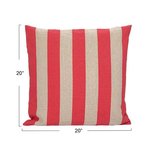 Hello Honey® 20" Red & Natural Cotton & Linen Striped Pillow